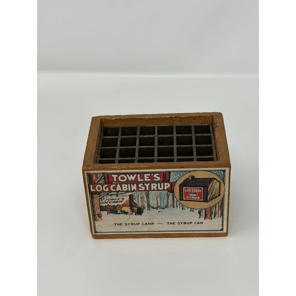 VTG 1984 Towle's Log Cabin Syrup Wood Promotional Box Grid Insert Rare Adv